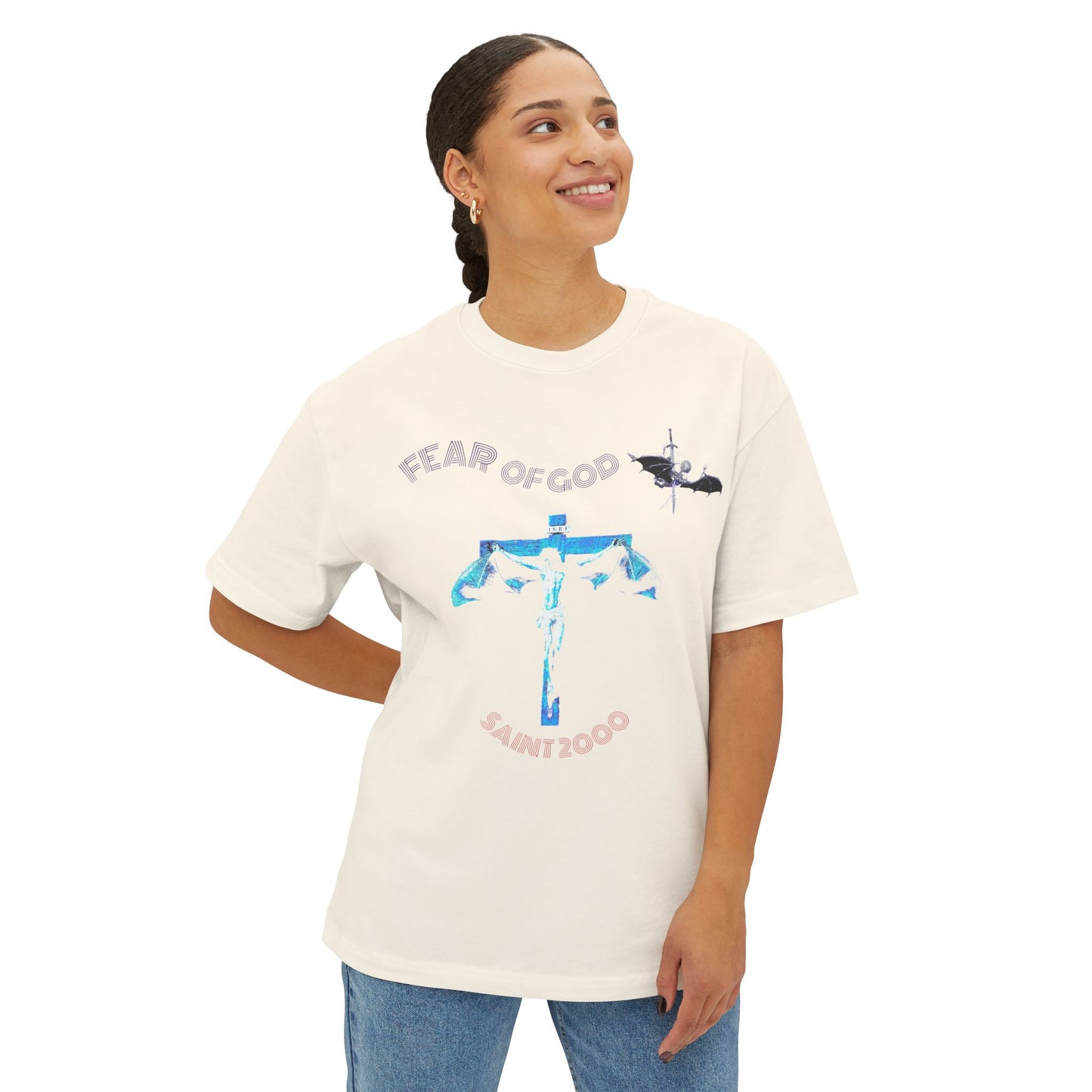 Bat Jesus Casual Oversized T-Shirt, Streetwear, for Him/Her