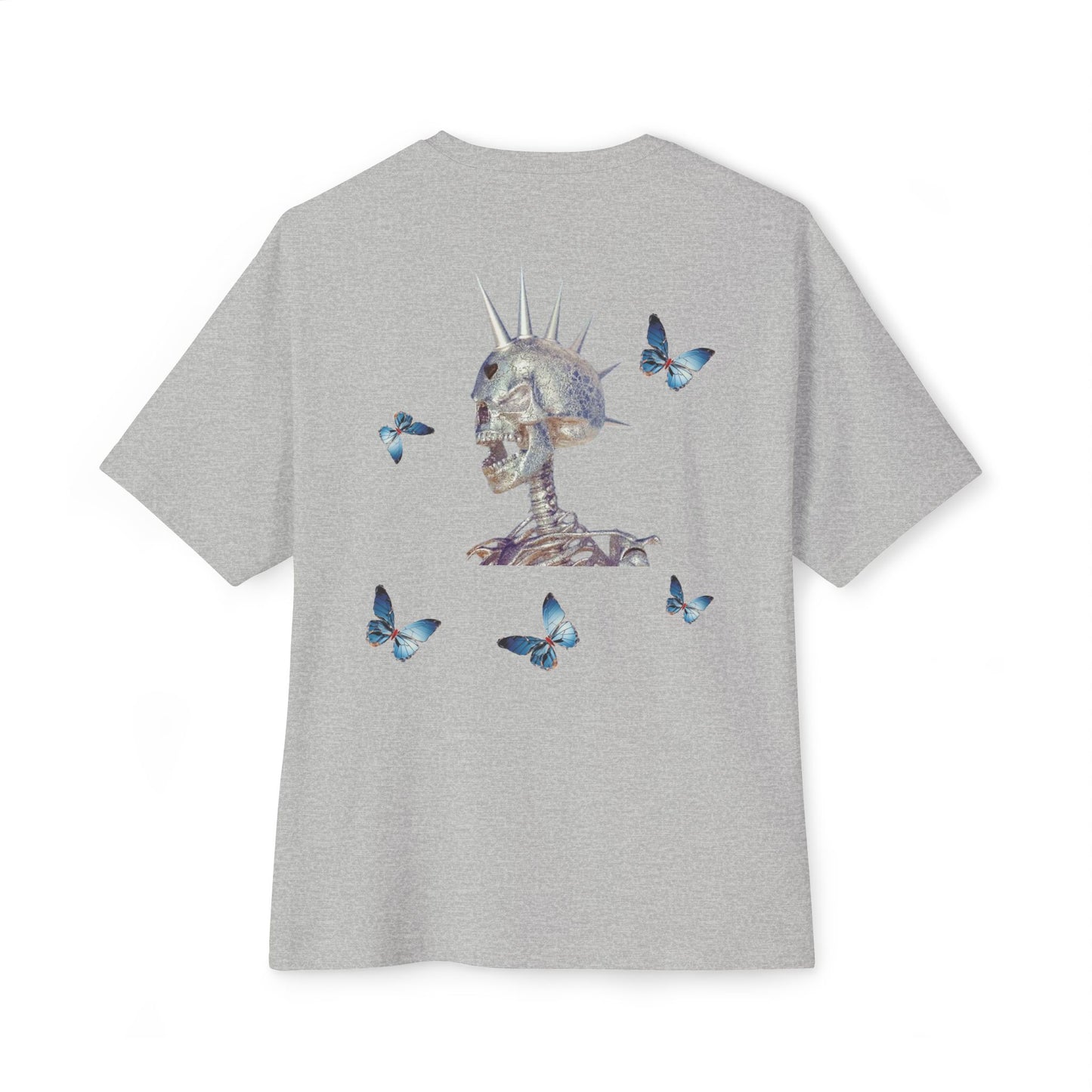 Flying in Chaos Graphic Oversized Tee - Unisex Skull & Butterfly Design