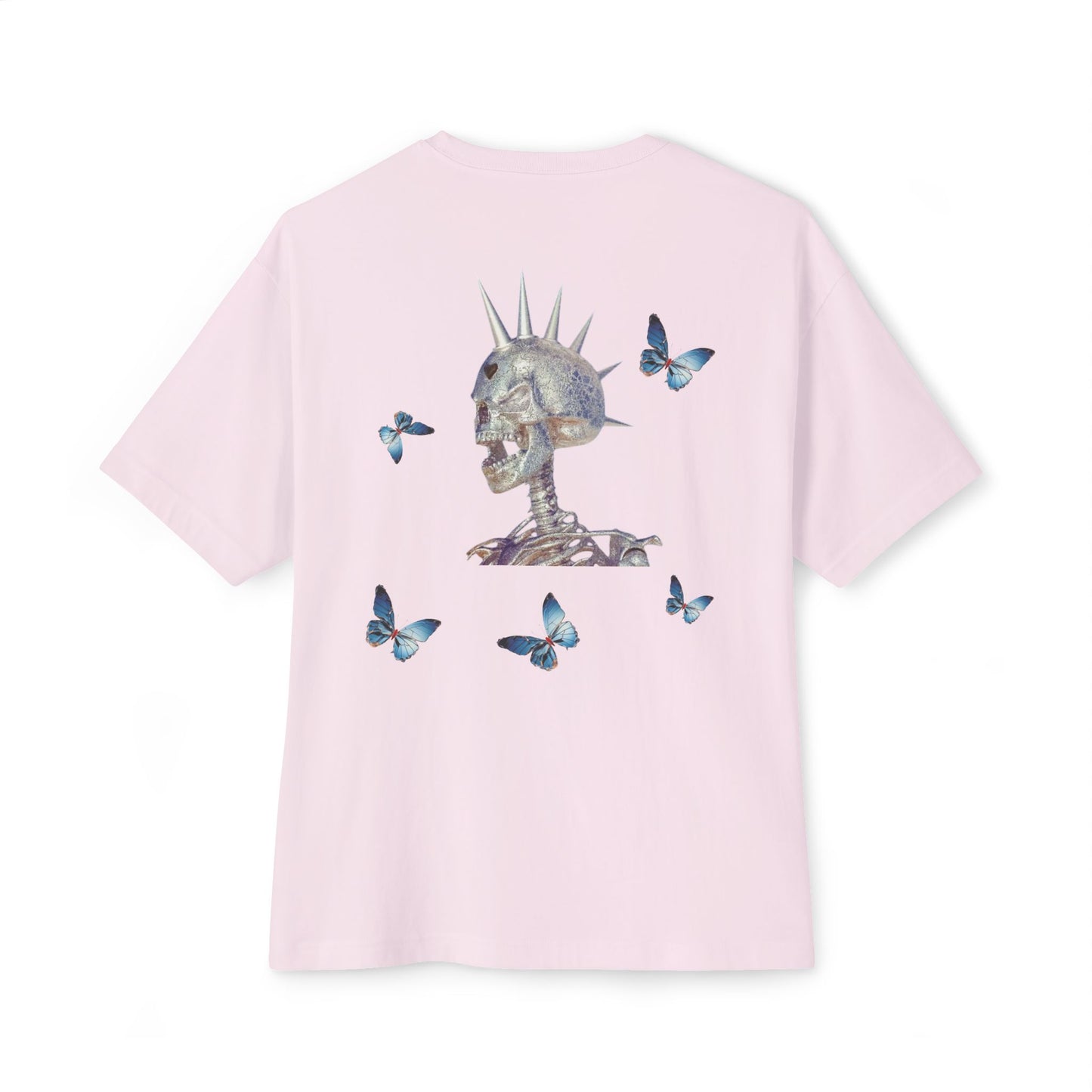 Flying in Chaos Graphic Oversized Tee - Unisex Skull & Butterfly Design