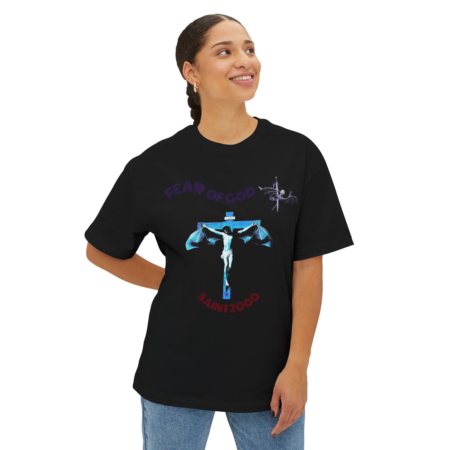 Bat Jesus Casual Oversized T-Shirt, Streetwear, for Him/Her