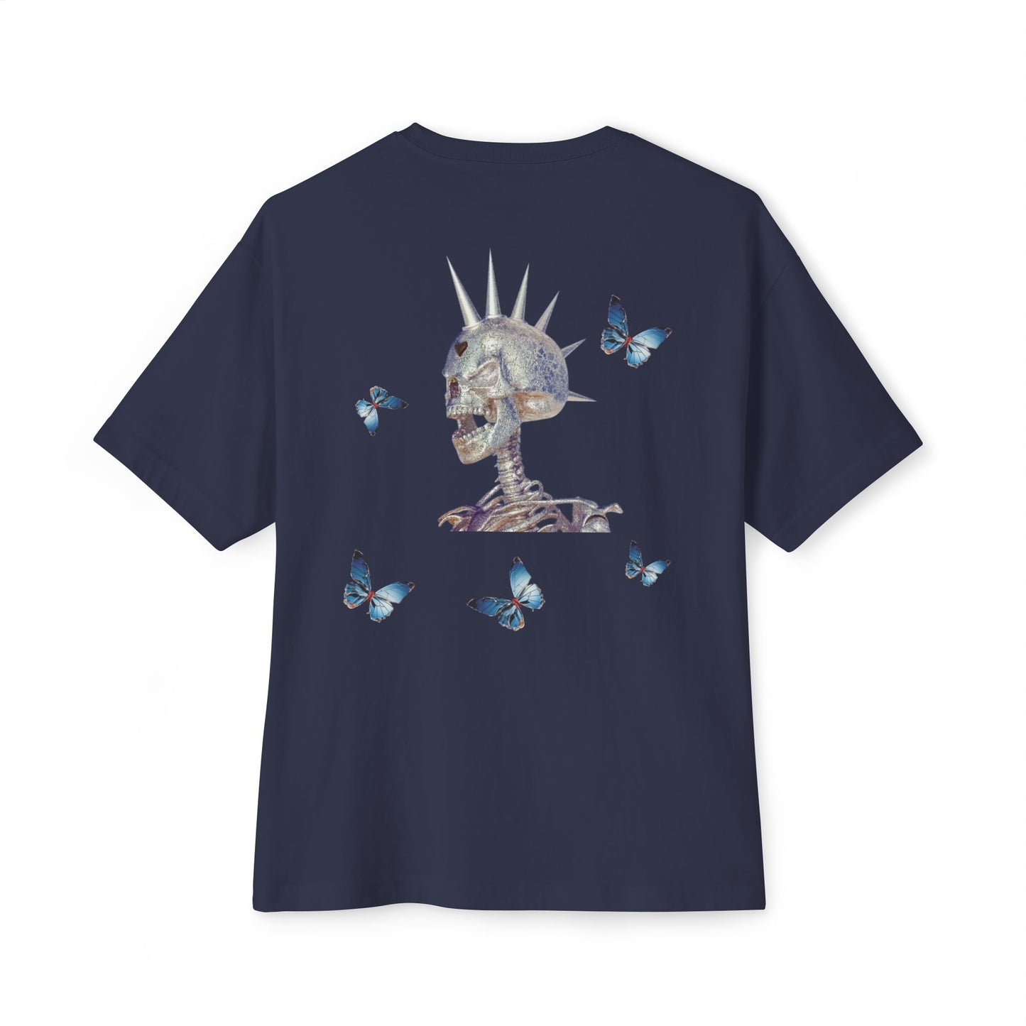 Flying in Chaos Graphic Oversized Tee - Unisex Skull & Butterfly Design