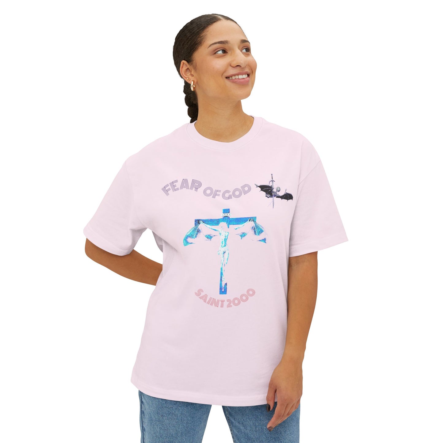 Bat Jesus Casual Oversized T-Shirt, Streetwear, for Him/Her