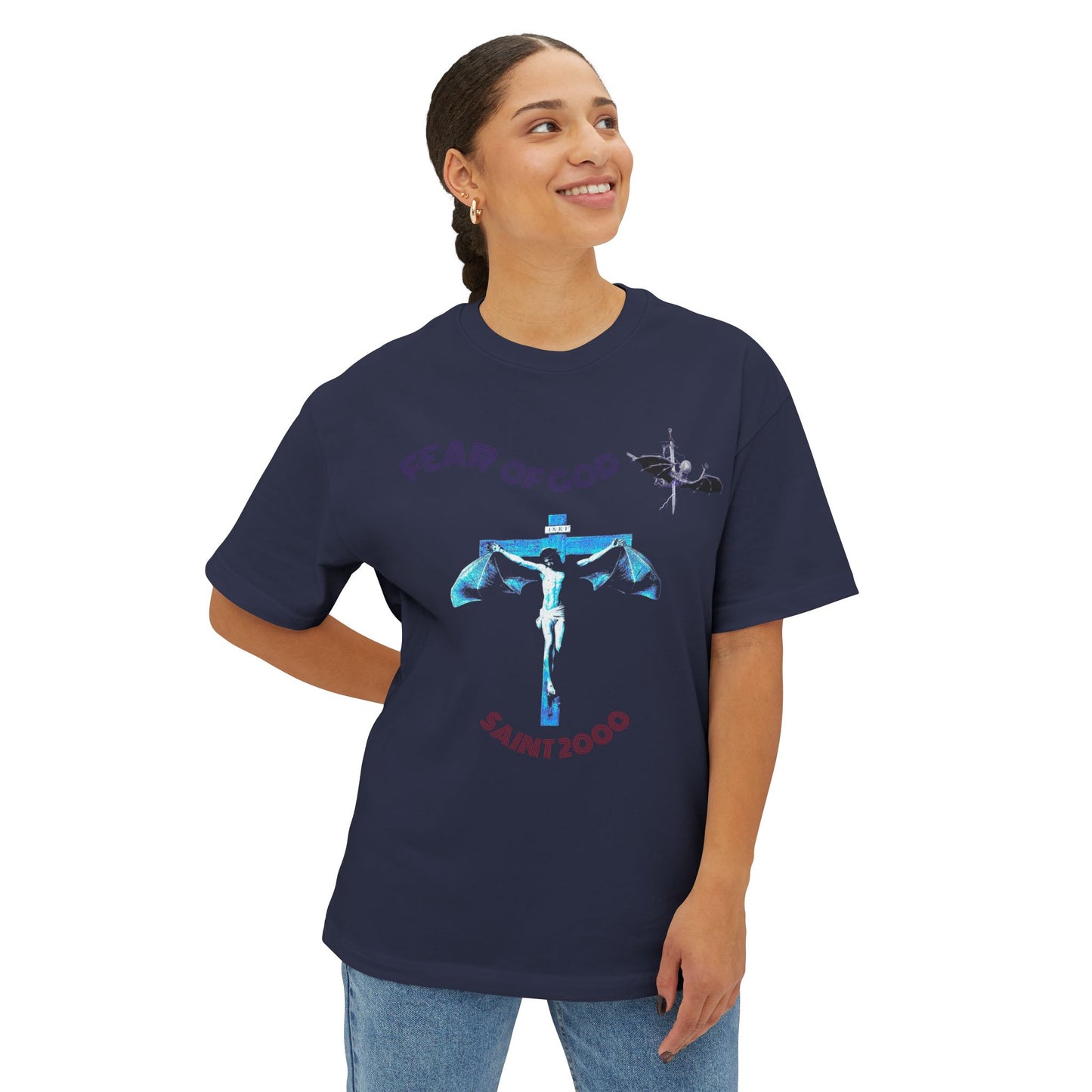 Bat Jesus Casual Oversized T-Shirt, Streetwear, for Him/Her