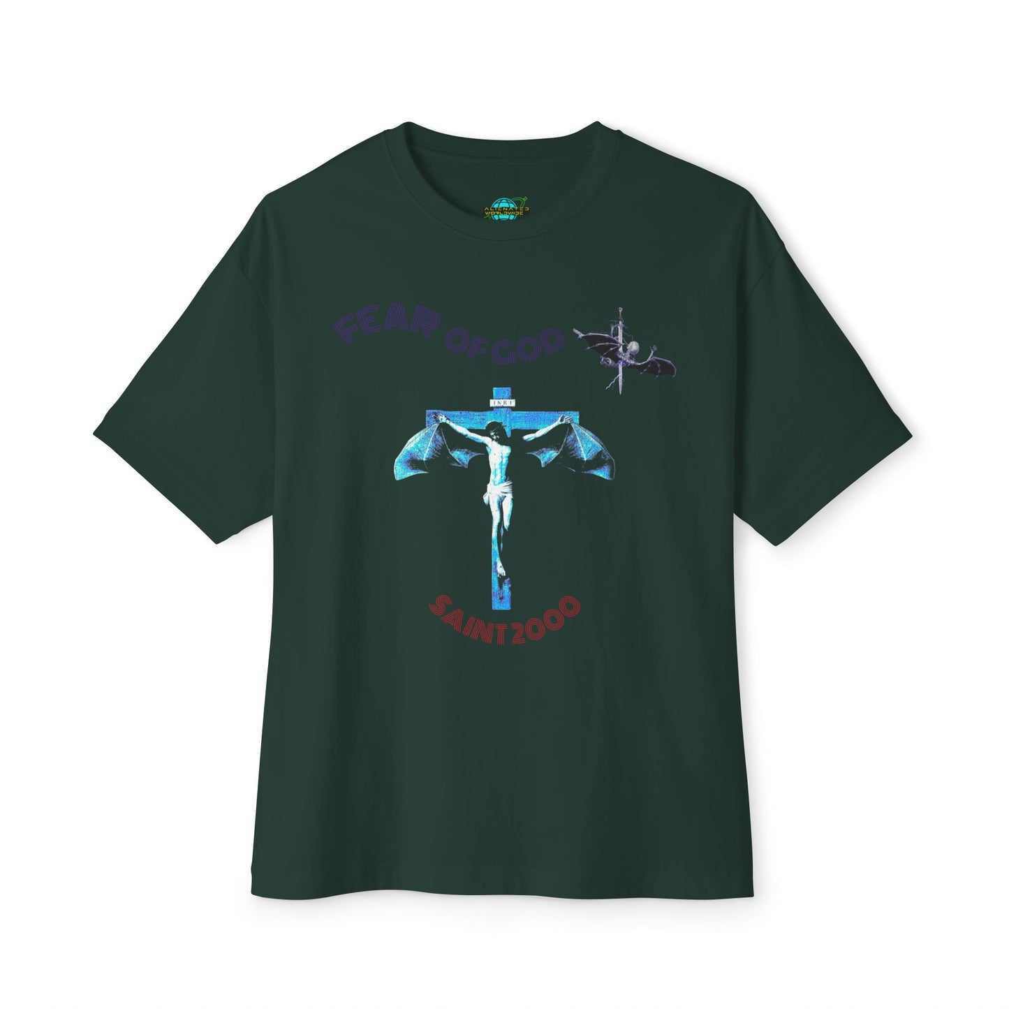 Bat Jesus Casual Oversized T-Shirt, Streetwear, for Him/Her