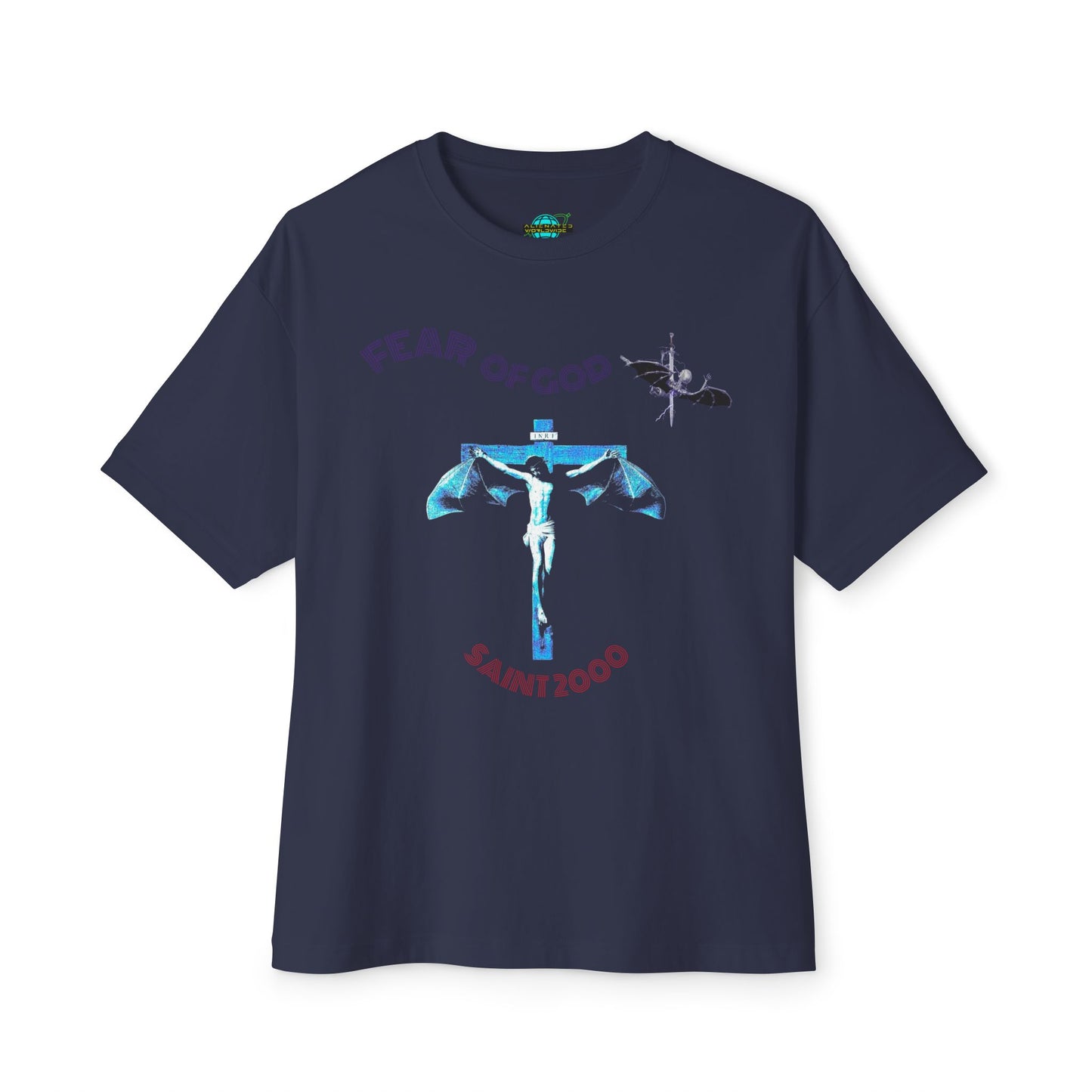 Bat Jesus Casual Oversized T-Shirt, Streetwear, for Him/Her
