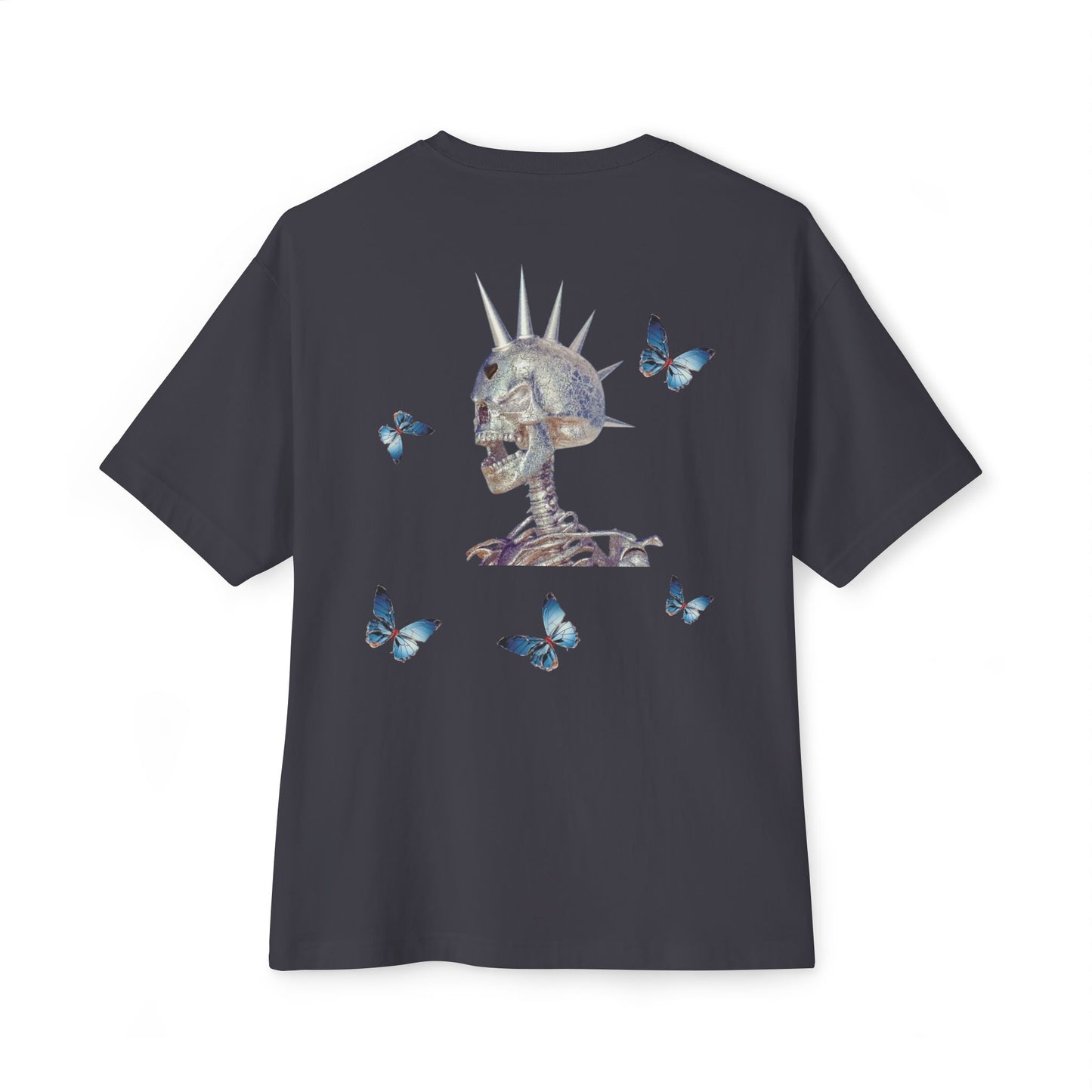 Flying in Chaos Graphic Oversized Tee - Unisex Skull & Butterfly Design