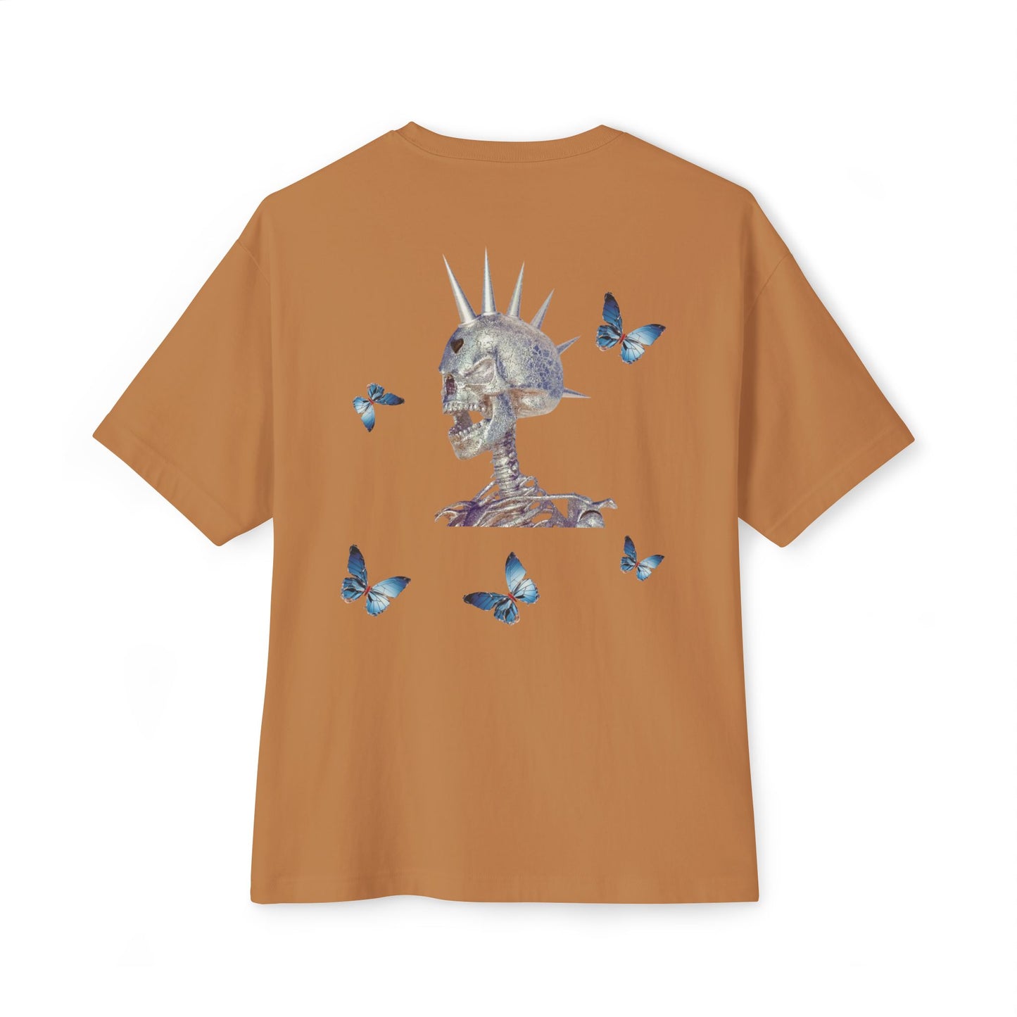 Flying in Chaos Graphic Oversized Tee - Unisex Skull & Butterfly Design