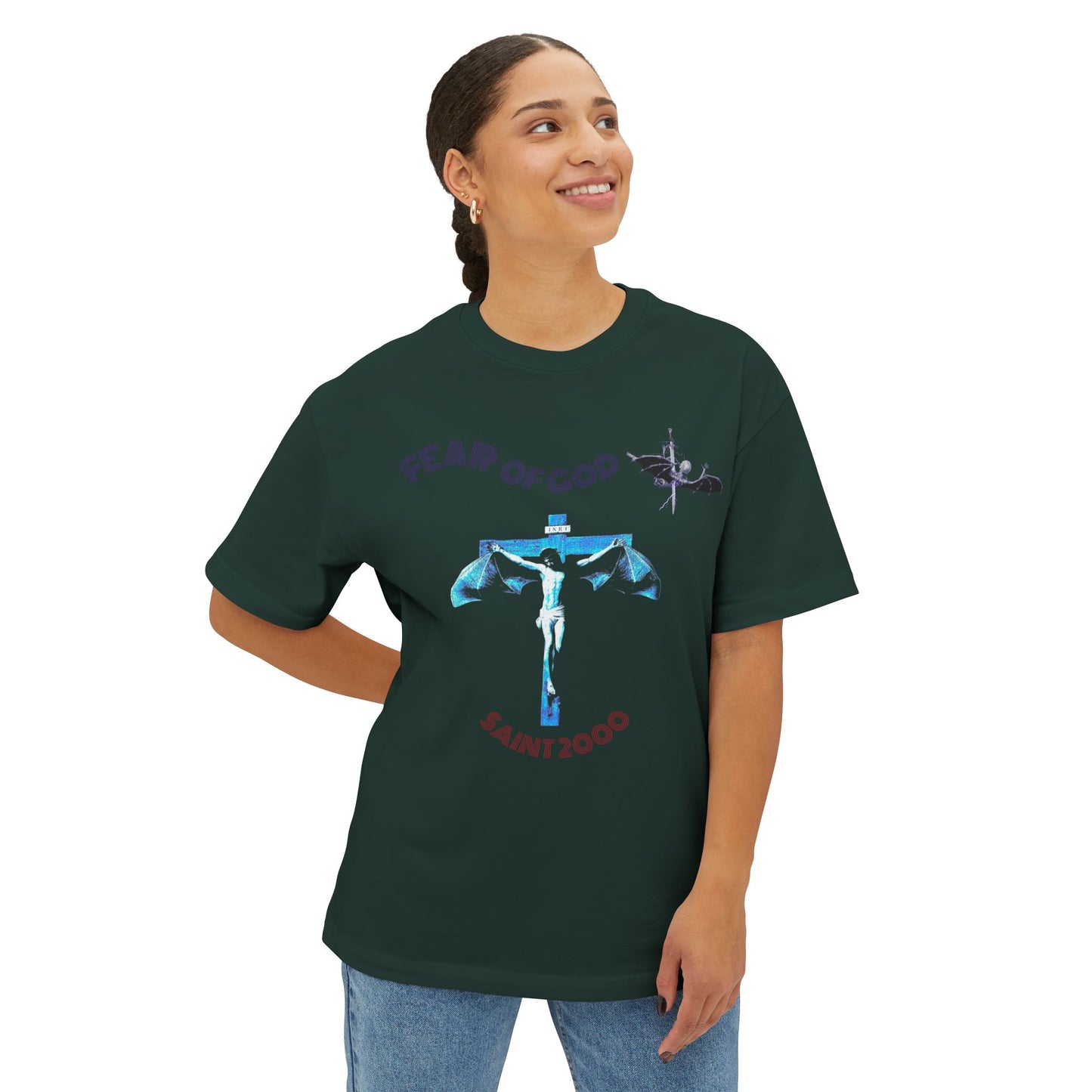 Bat Jesus Casual Oversized T-Shirt, Streetwear, for Him/Her