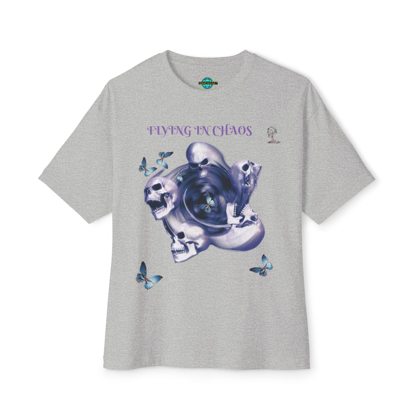 Flying in Chaos Graphic Oversized Tee - Unisex Skull & Butterfly Design