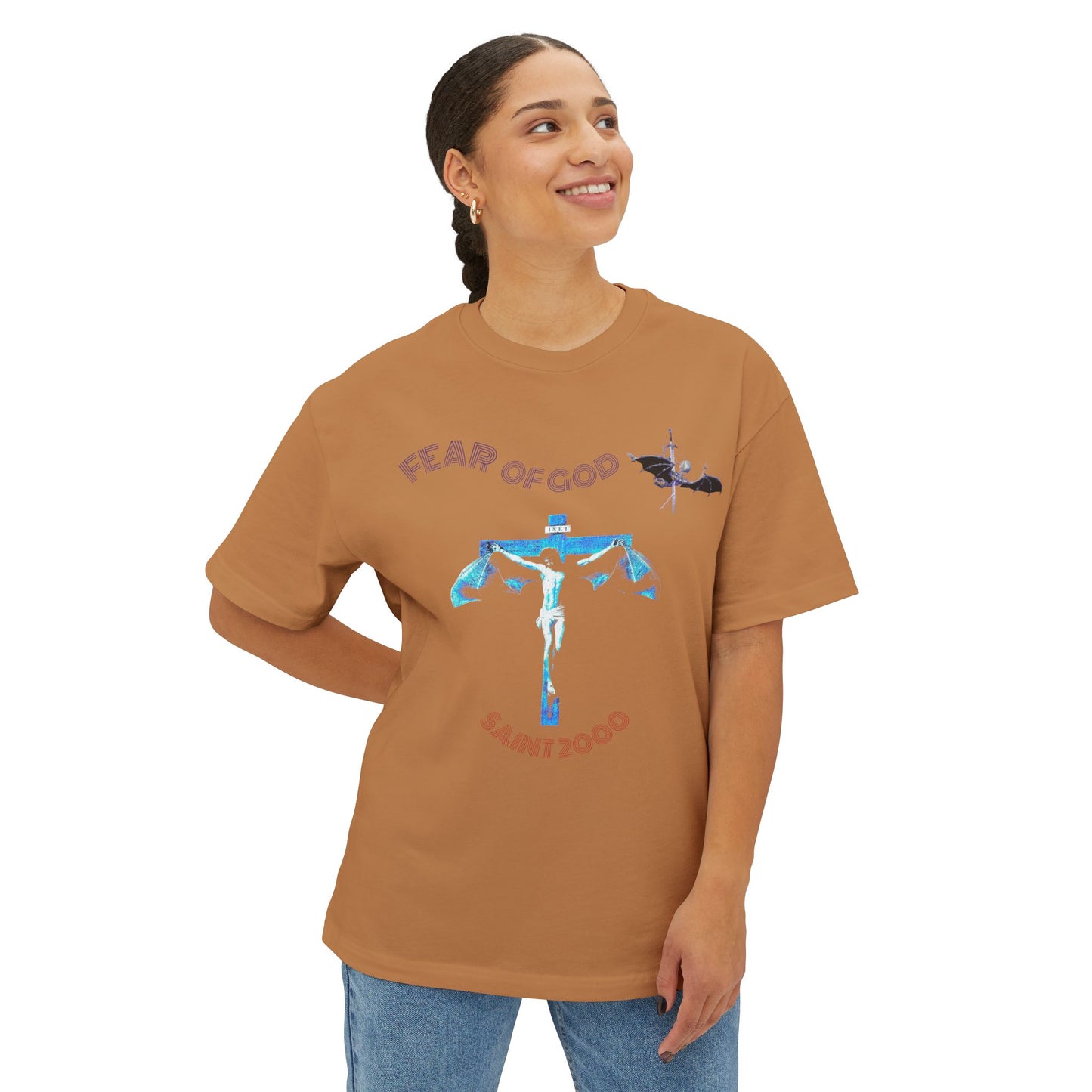 Bat Jesus Casual Oversized T-Shirt, Streetwear, for Him/Her