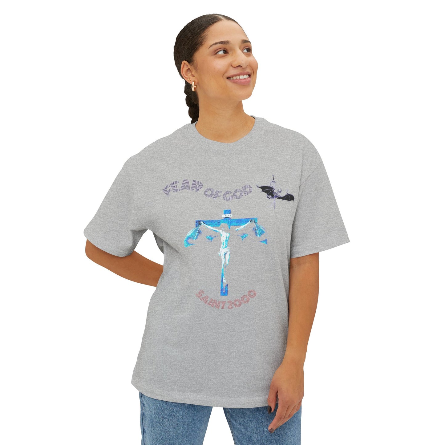 Bat Jesus Casual Oversized T-Shirt, Streetwear, for Him/Her