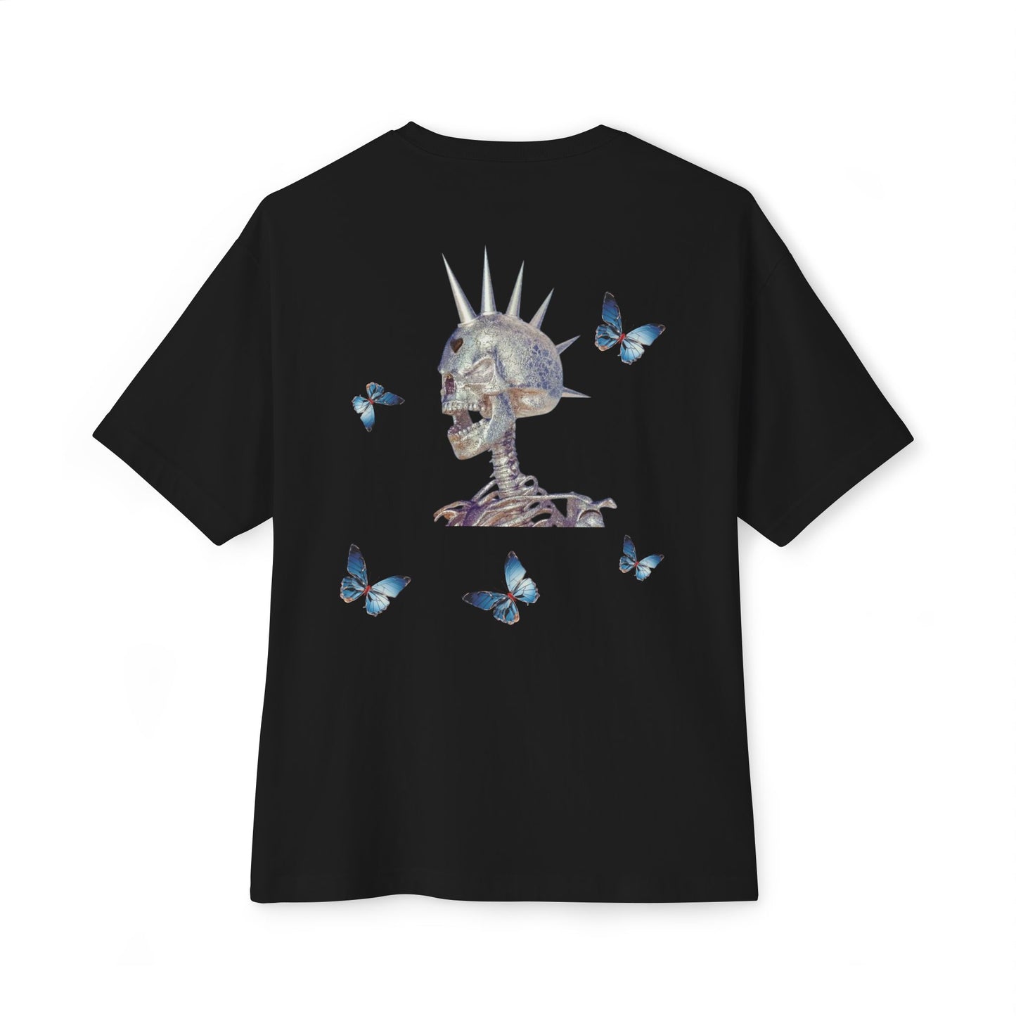 Flying in Chaos Graphic Oversized Tee - Unisex Skull & Butterfly Design